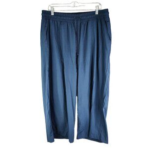 Womens Blue Stretchtech Quick Dry Wide Leg Capri Pants Drawstring Waist XL